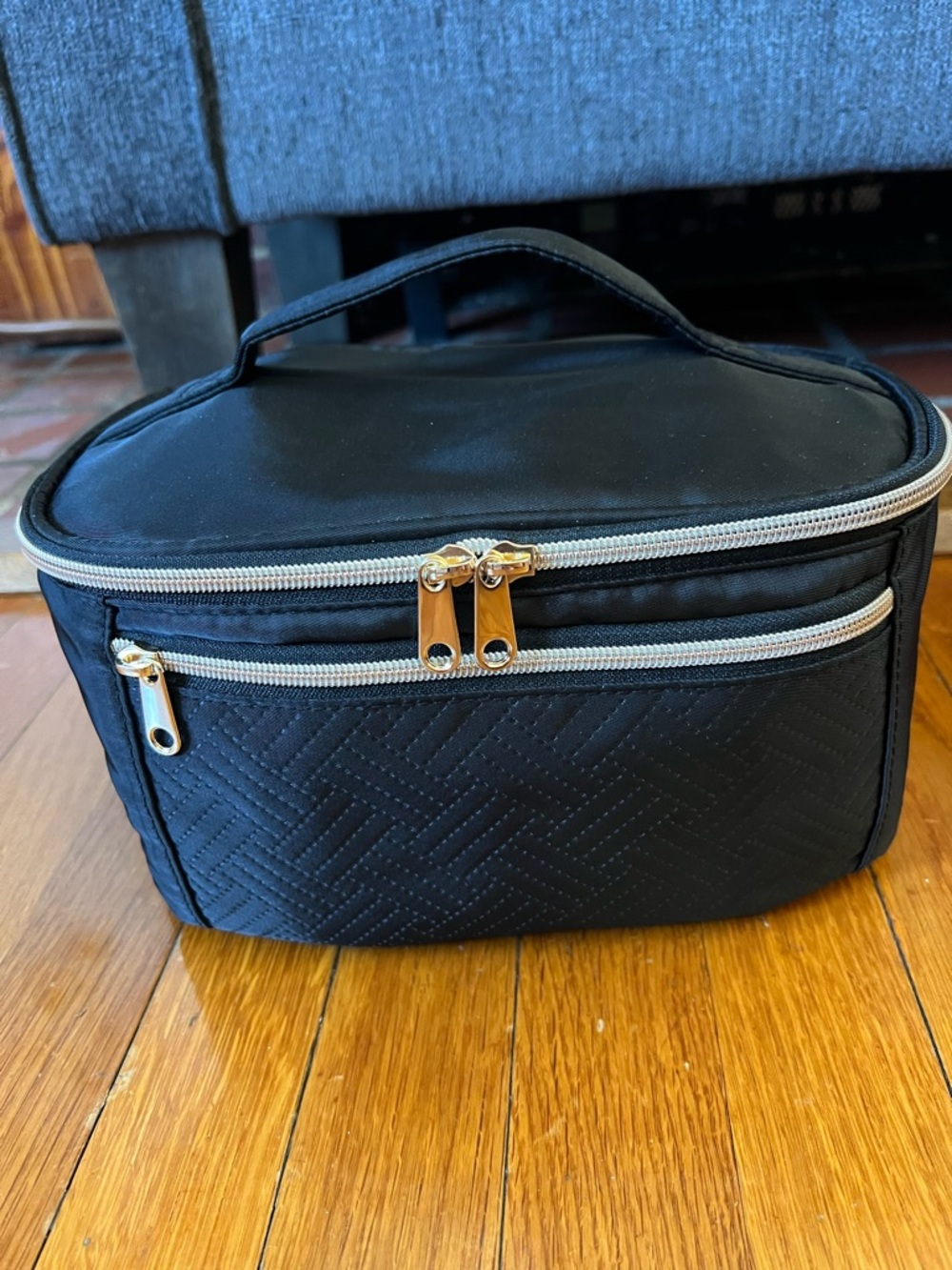 Hands Free Nursing Pump Black Bag with Gold Hardware, Tan Interior